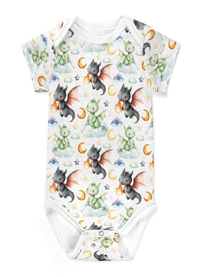 Wicbfdfv Cute Dragon Moon Stars Cloud Baby Bodysuits Fairytale Dragons Mountains Outfit Clothes Romper White 3-6M - Image 1