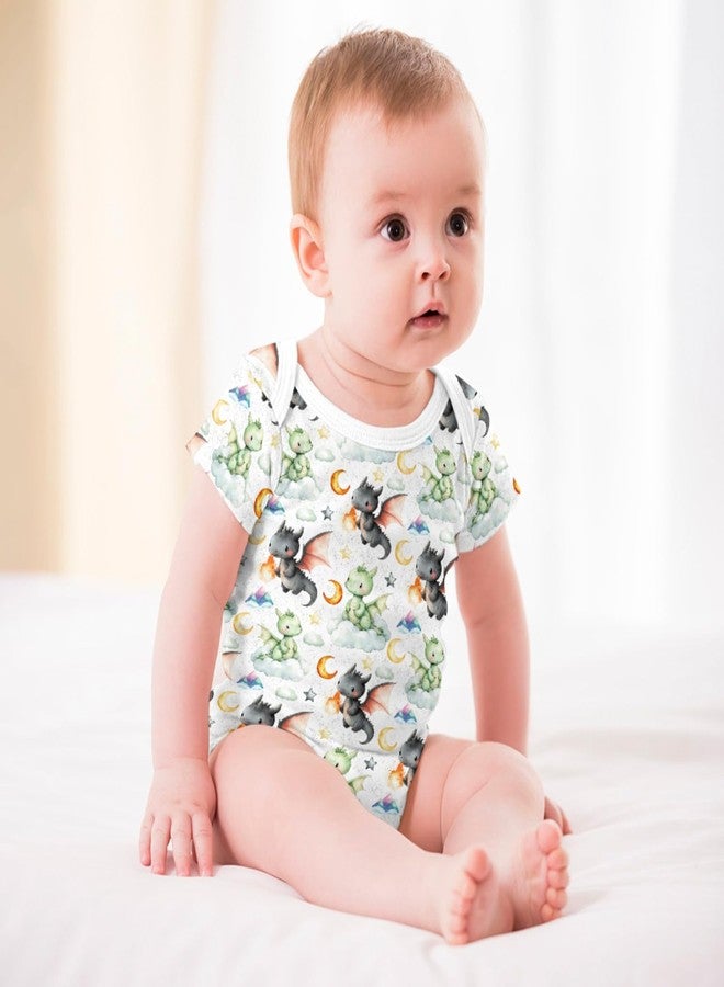 Wicbfdfv Cute Dragon Moon Stars Cloud Baby Bodysuits Fairytale Dragons Mountains Outfit Clothes Romper White 3-6M - Image 4