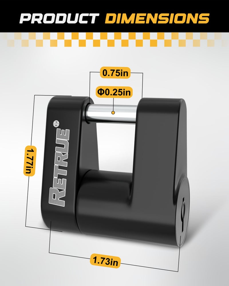 RETRUE Trailer Tongue Coupler Lock, Trailer Hitch Lock,Dia 1/4 Inch, 3/4 Inch Span for Tow Boat RV Truck Car's Coupler, Black - Image 3