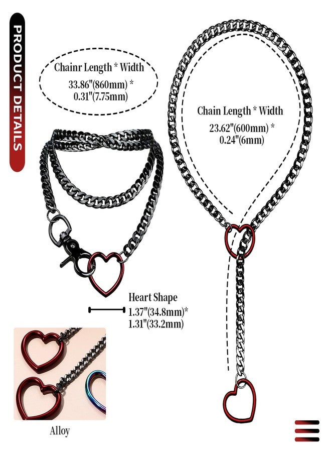 OIDEA Women's Slip Chain Necklace: 2 Pcs Black Red Heart O-Ring Cuban Long Layered Jewelry Adjustable Lariat Y-Necklace Punk Gothic Chunky Cuban Chain Collar Choker - Image 3