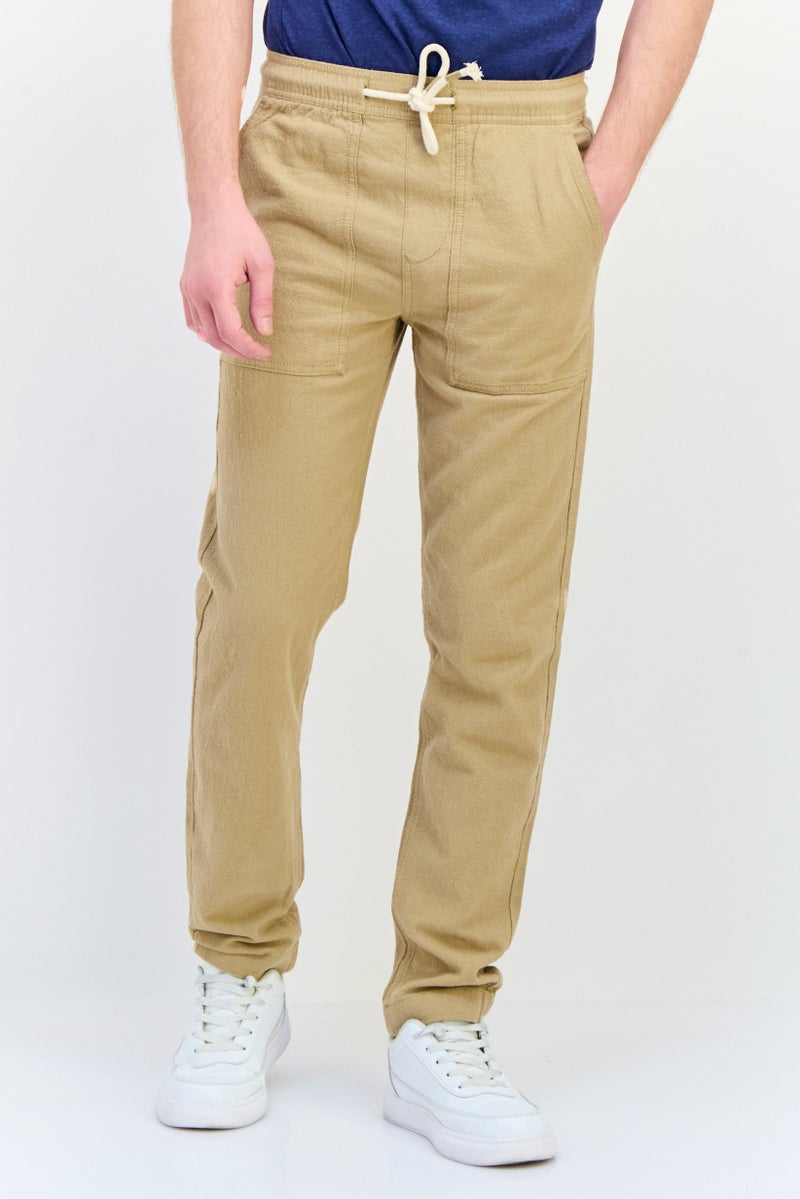 Celio Men Regular Fit Textured Straight Leg Pants, Beige - Image 1