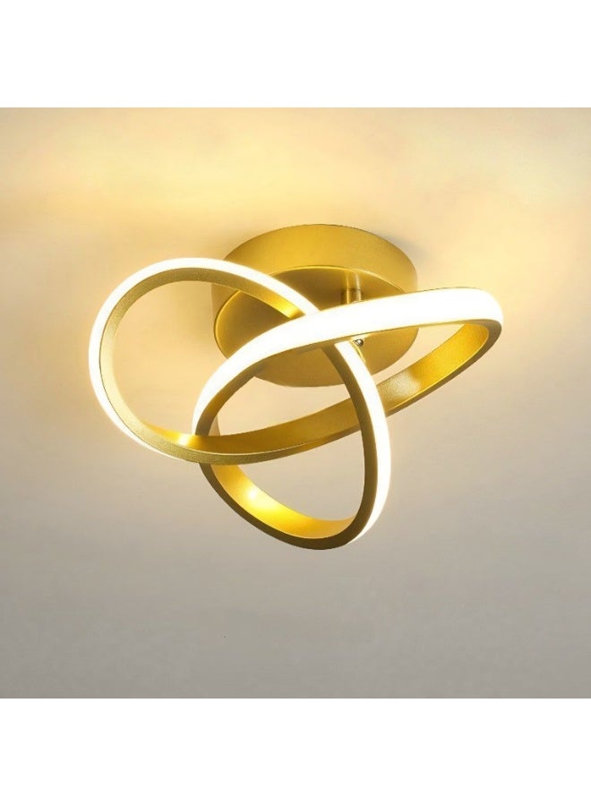 Modern LED Spiral Ceiling Light – Gold Interlocking Ring Flush Mount Lamp with Motion Sensor, Warm White Lighting for Hallway, Bedroom, Living Room - Image 1