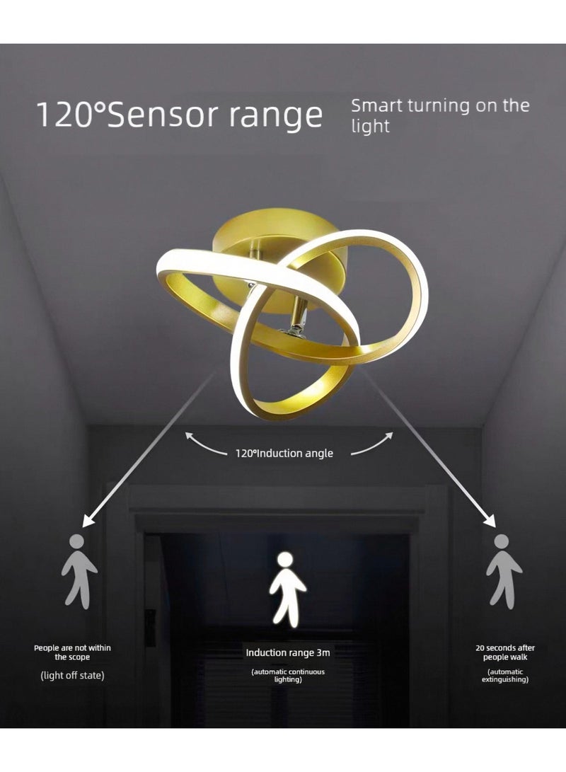Modern LED Spiral Ceiling Light – Gold Interlocking Ring Flush Mount Lamp with Motion Sensor, Warm White Lighting for Hallway, Bedroom, Living Room - Image 5