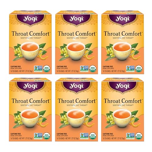Yogi Tea Throat Comfort 6 Pack Soothes the Throat with Wild Cherry Bark Licorice Root Mullein and Ginger Caffeine Free 96 Organic Herbal Tea Bags - Image 1