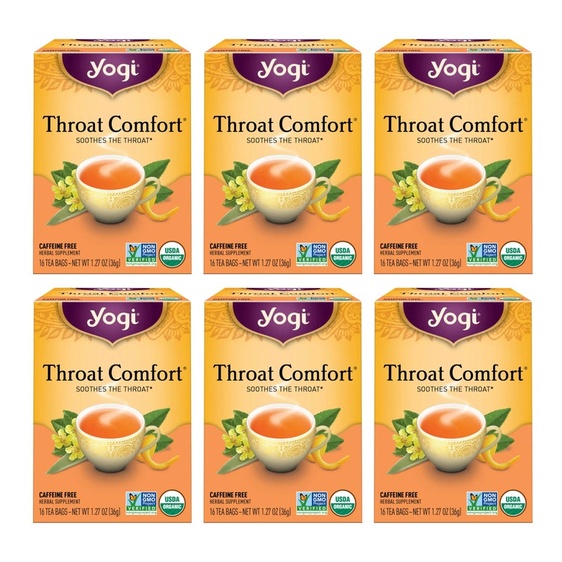 Yogi Tea Throat Comfort 6 Pack Soothes the Throat with Wild Cherry Bark Licorice Root Mullein and Ginger Caffeine Free 96 Organic Herbal Tea Bags - Image 2
