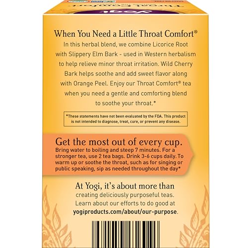 Yogi Tea Throat Comfort 6 Pack Soothes the Throat with Wild Cherry Bark Licorice Root Mullein and Ginger Caffeine Free 96 Organic Herbal Tea Bags - Image 3