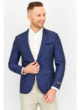 SELECTED Men Slim Fit Long Sleeve Textured Suit Jacket, Navy  - Image 1