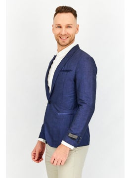 SELECTED Men Slim Fit Long Sleeve Textured Suit Jacket, Navy  - Image 3