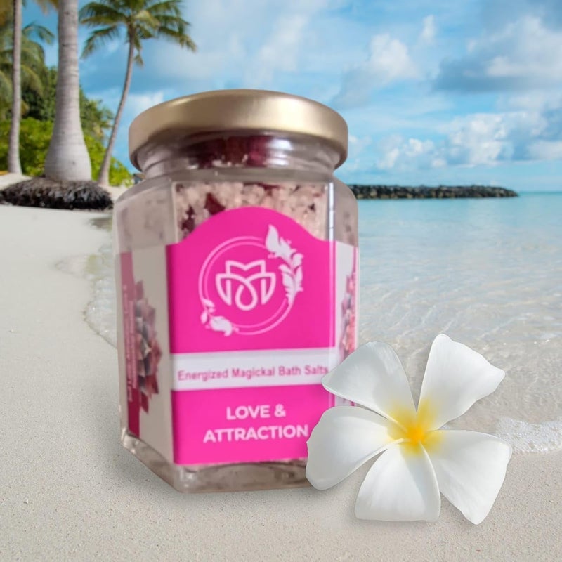 Premium Love  Attraction Bath Salt  Hexa Glass Jar Gift Edition  Energized Magickal Salt  Premium Lable  Attract Love  Romance Enhancement  Strengthen Relationship  Self Love  Family Harmony  Wiccan  Witchcraft Rituals  Attraction  Charishmatic Personality  Individual Spiritual Gift Box Qty 1  200g - Image 1