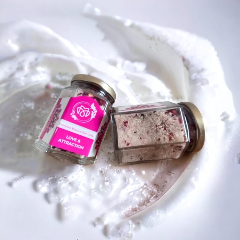 Premium Love  Attraction Bath Salt  Hexa Glass Jar Gift Edition  Energized Magickal Salt  Premium Lable  Attract Love  Romance Enhancement  Strengthen Relationship  Self Love  Family Harmony  Wiccan  Witchcraft Rituals  Attraction  Charishmatic Personality  Individual Spiritual Gift Box Qty 1  200g - Image 2