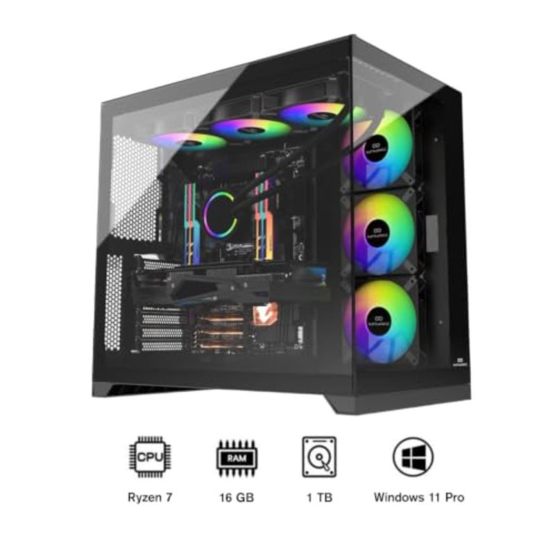 كمبيوتر مكتبي للألعاب 5070ti AMD Ryzen 7، ووحدة معالجة رسومات RTX 5070ti 16G، وذاكرة وصول عشوائي DDR5 سعة 16 جيجابايت، ومحرك أقراص SSD سعة 1 تيرابايت، ولوحة أم B650E، وحقيبة مكعبة، ومبرد سائل ARGB مقاس 360 مم، ووحدة PSU ذهبية بقدرة 750 وات، ونظام تشغيل Windows PRO باللون الأسود - Image 2