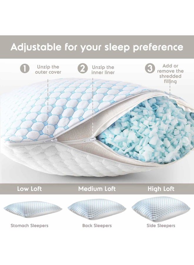 Nestl Cooling Pillows Queen Size Set of 2, Luxury Shredded Memory Foam Pillows for Sleeping 2 Pack, Adjustable Cold Gel Pillow for Hot Sleepers Supportive Cool Pillow for Side Back Stomach Sleepers - Image 3