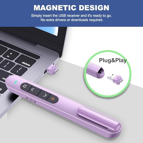rts 2-in-1 USB Type C Laser Light Pointer Wireless Presenter for Presentation Clicker Slide Changer, USB Power Point Remote Control Pen for Presentations RF 2.4GHz, Mac, Computer, Laptop Purple - Image 5