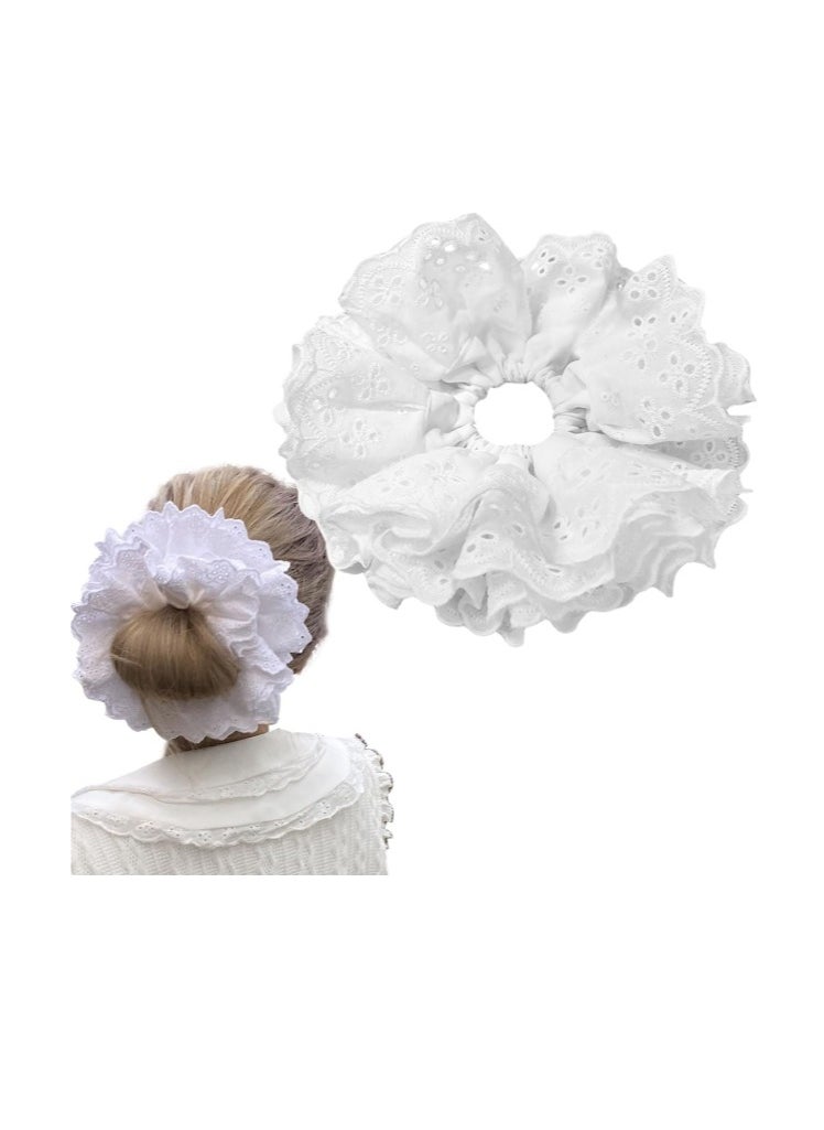 OASIS-TH - White Lace Scrunchies Large Hair Scrunchies for Women,Elastic Hair Bands Scrunchy Soft Hair Ties Ropes,Bobbles Ponytail Holders for Thick Hair White Lolita Bulk Scrunchie Accessories for Ladies Girls - Image 1