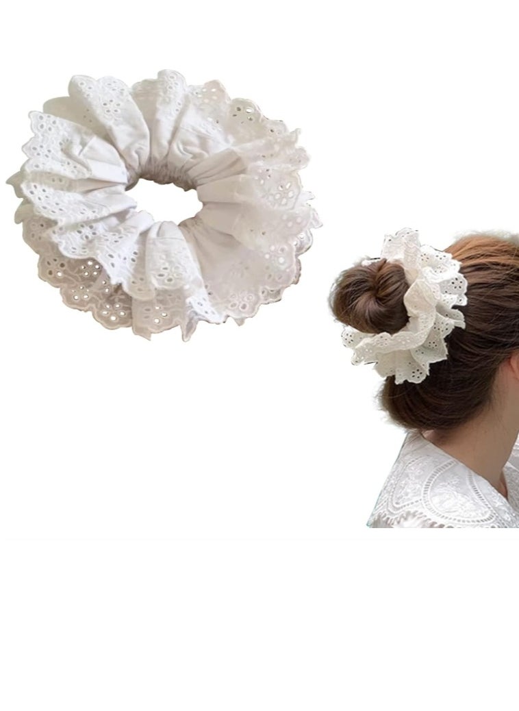 OASIS-TH - White Lace Scrunchies Large Hair Scrunchies for Women,Elastic Hair Bands Scrunchy Soft Hair Ties Ropes,Bobbles Ponytail Holders for Thick Hair White Lolita Bulk Scrunchie Accessories for Ladies Girls - Image 1