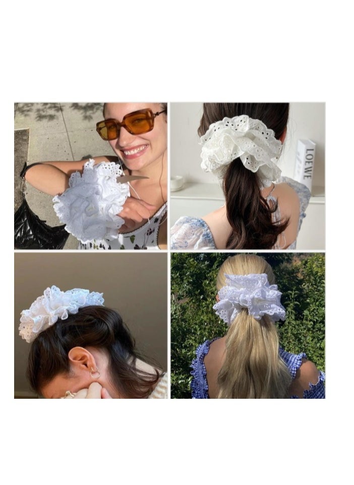 OASIS-TH - White Lace Scrunchies Large Hair Scrunchies for Women,Elastic Hair Bands Scrunchy Soft Hair Ties Ropes,Bobbles Ponytail Holders for Thick Hair White Lolita Bulk Scrunchie Accessories for Ladies Girls - Image 1