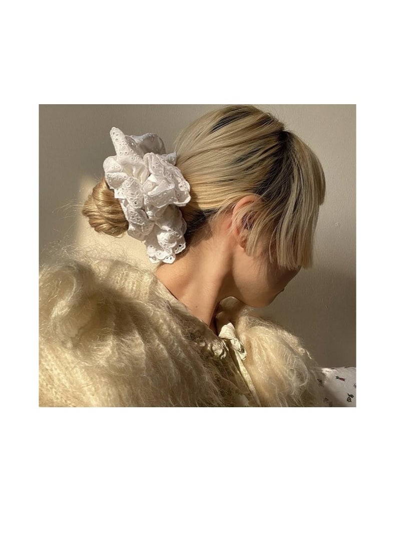 OASIS-TH - White Lace Scrunchies Large Hair Scrunchies for Women,Elastic Hair Bands Scrunchy Soft Hair Ties Ropes,Bobbles Ponytail Holders for Thick Hair White Lolita Bulk Scrunchie Accessories for Ladies Girls - Image 1
