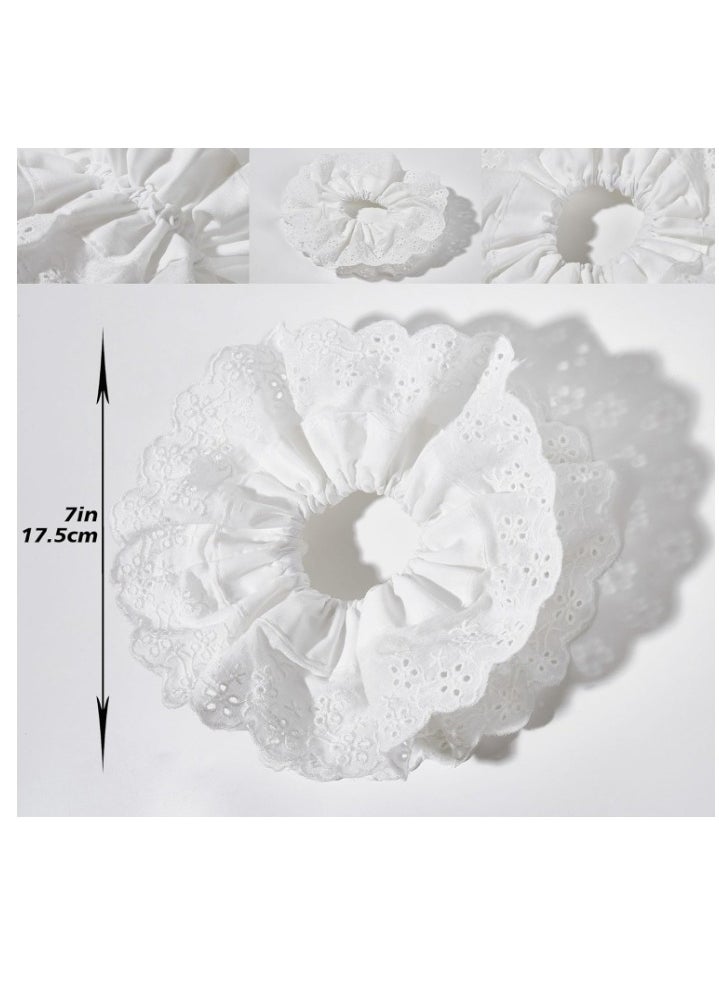 OASIS-TH - White Lace Scrunchies Large Hair Scrunchies for Women,Elastic Hair Bands Scrunchy Soft Hair Ties Ropes,Bobbles Ponytail Holders for Thick Hair White Lolita Bulk Scrunchie Accessories for Ladies Girls - Image 1
