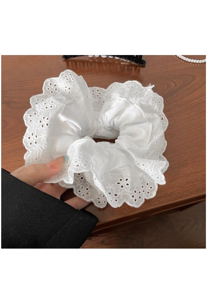 OASIS-TH - White Lace Scrunchies Large Hair Scrunchies for Women,Elastic Hair Bands Scrunchy Soft Hair Ties Ropes,Bobbles Ponytail Holders for Thick Hair White Lolita Bulk Scrunchie Accessories for Ladies Girls - Image 1