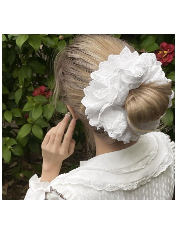OASIS-TH - White Lace Scrunchies Large Hair Scrunchies for Women,Elastic Hair Bands Scrunchy Soft Hair Ties Ropes,Bobbles Ponytail Holders for Thick Hair White Lolita Bulk Scrunchie Accessories for Ladies Girls - Image 1