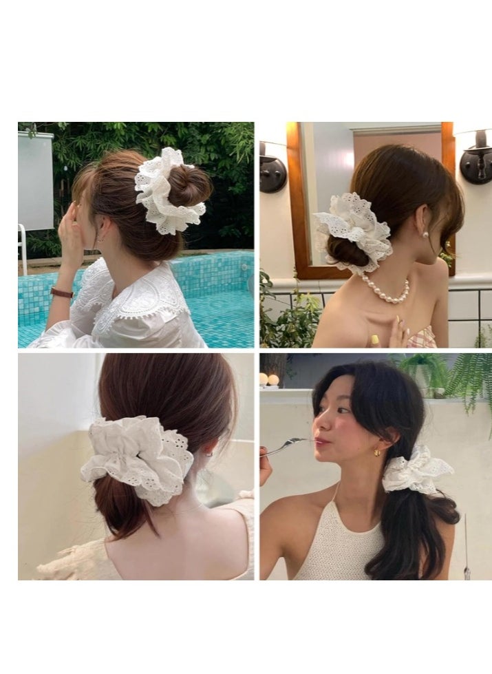 OASIS-TH - White Lace Scrunchies Large Hair Scrunchies for Women,Elastic Hair Bands Scrunchy Soft Hair Ties Ropes,Bobbles Ponytail Holders for Thick Hair White Lolita Bulk Scrunchie Accessories for Ladies Girls - Image 1