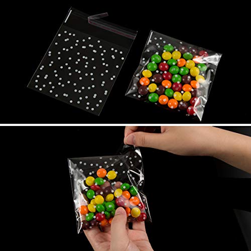 BEFORYOU 400 Polka Dot Treat Bags - Self Adhesive, Clear Cellophane and Sticker, 3.94x3.94Inches - Image 3