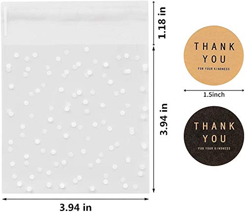 BEFORYOU 400 Polka Dot Treat Bags - Self Adhesive, Clear Cellophane and Sticker, 3.94x3.94Inches - Image 2
