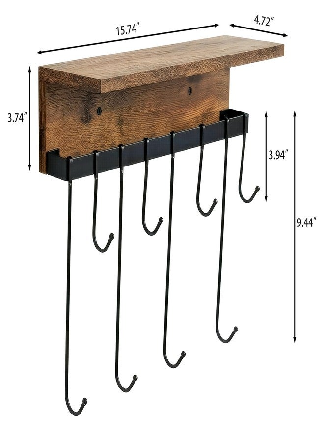 yeavs Wall Mounted Mug Holder, Floating Shelf with Hooks Wooden Decorative Storage Shelves for Mugs Cooking Utensils Towel Storage or Display - Image 3