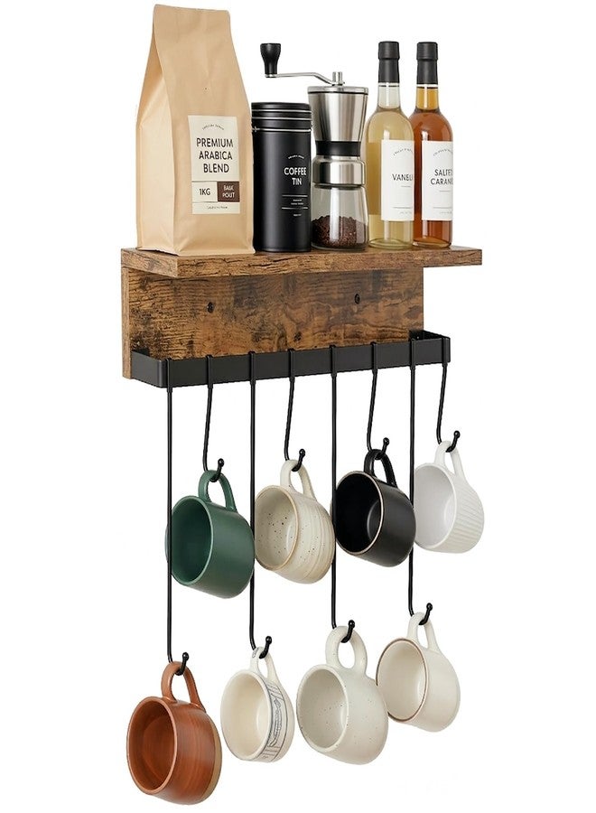 yeavs Wall Mounted Mug Holder, Floating Shelf with Hooks Wooden Decorative Storage Shelves for Mugs Cooking Utensils Towel Storage or Display - Image 1