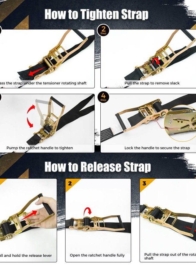 Digank 6 Pack 2" x 15ft Ratchet Straps Heavy Duty Tie Down Straps with J Hooks, 2000 LBS Working Load, 6000 LBS Break Strength Cargo Straps for Truck, Trailer, Motorcycle, Moving, Black - Image 4