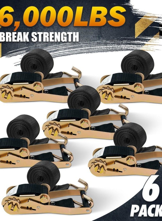 Digank 6 Pack 2" x 15ft Ratchet Straps Heavy Duty Tie Down Straps with J Hooks, 2000 LBS Working Load, 6000 LBS Break Strength Cargo Straps for Truck, Trailer, Motorcycle, Moving, Black - Image 2