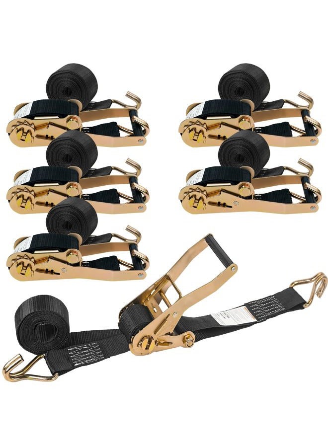 Digank 6 Pack 2" x 15ft Ratchet Straps Heavy Duty Tie Down Straps with J Hooks, 2000 LBS Working Load, 6000 LBS Break Strength Cargo Straps for Truck, Trailer, Motorcycle, Moving, Black - Image 1