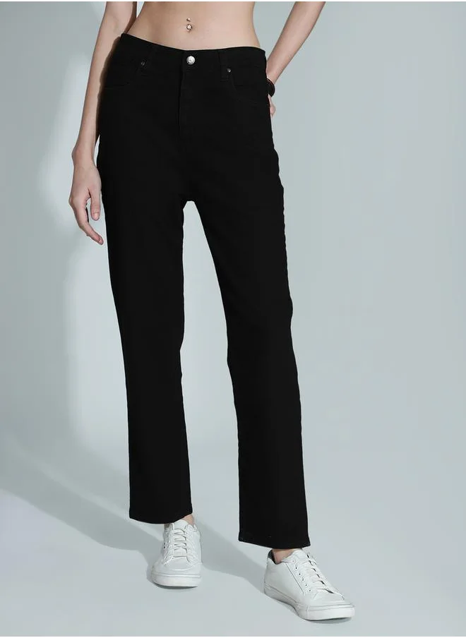 HIGH STAR Mid Rise Solid Straight Fit Jeans by Styli