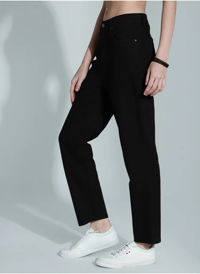 HIGH STAR Mid Rise Solid Straight Fit Jeans by Styli