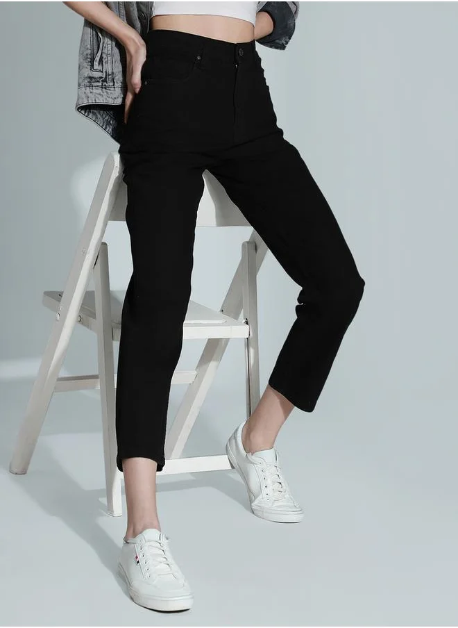 هاي ستار Mid Rise Solid Straight Fit Jeans by Styli