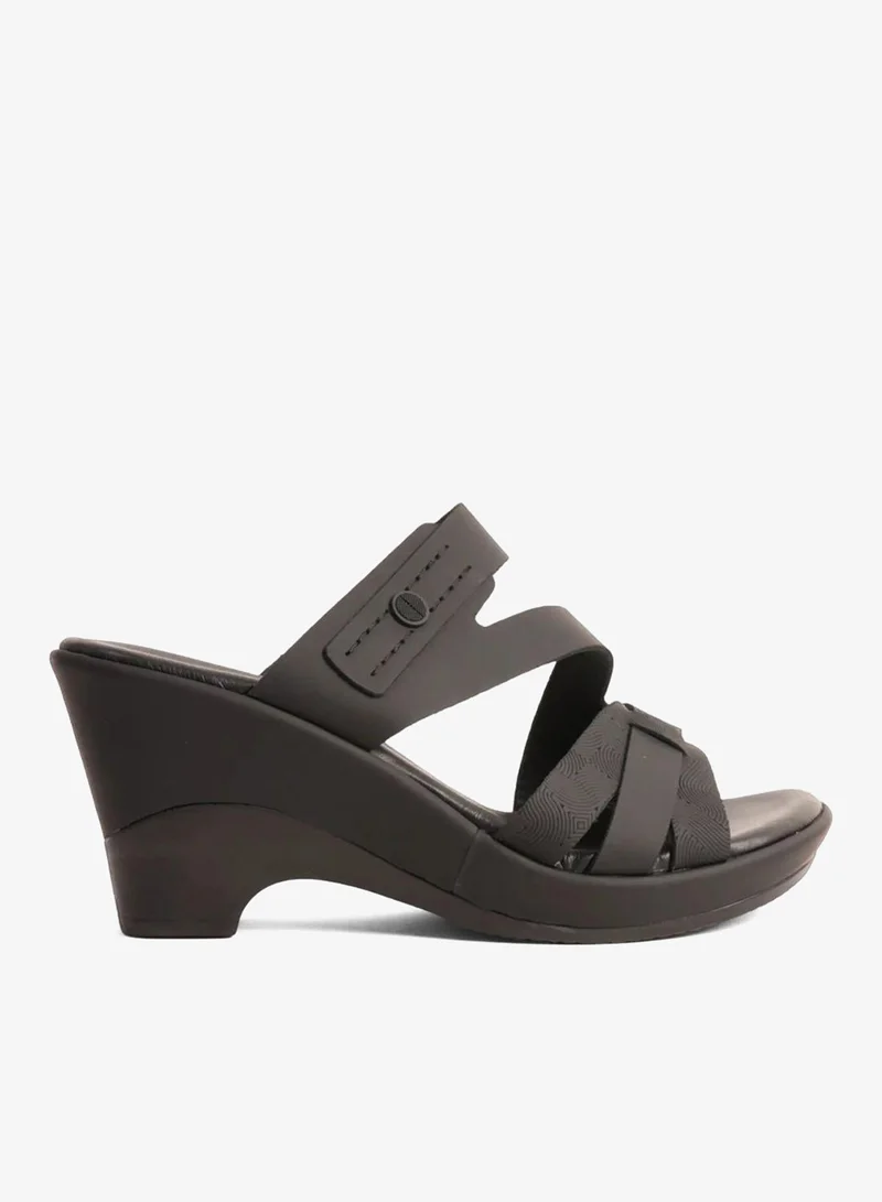 Comfort Plus COMFORT PLUS LEATHER CUT-OUT SANDALS WITH LOW HEEL BLACK