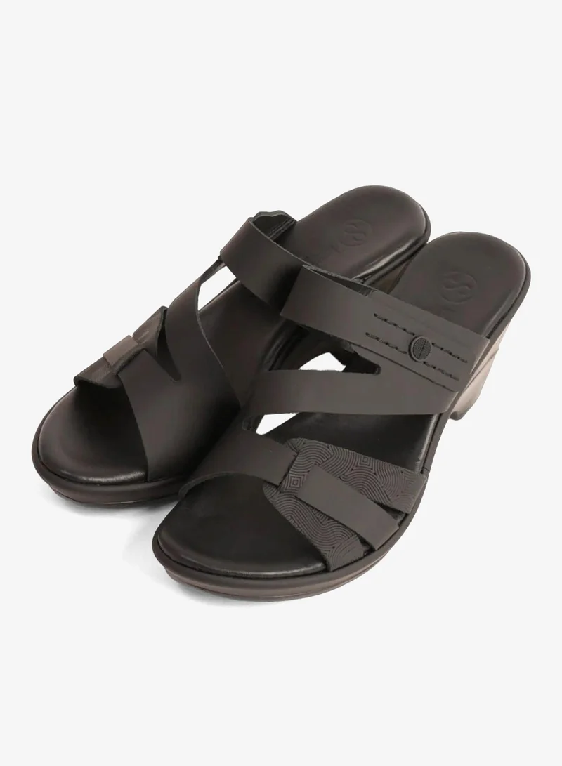 Comfort Plus  COMFORT PLUS LEATHER CUT-OUT SANDALS WITH LOW HEEL BLACK for Women | Best Price UAE