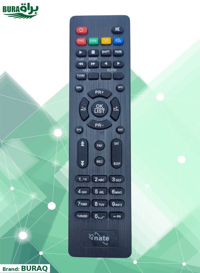 BURAQ NATE Receiver Remote - Replacement Remote Control Compatible For NATE Receiver with TV/Radio & PR Short Keys - Black 