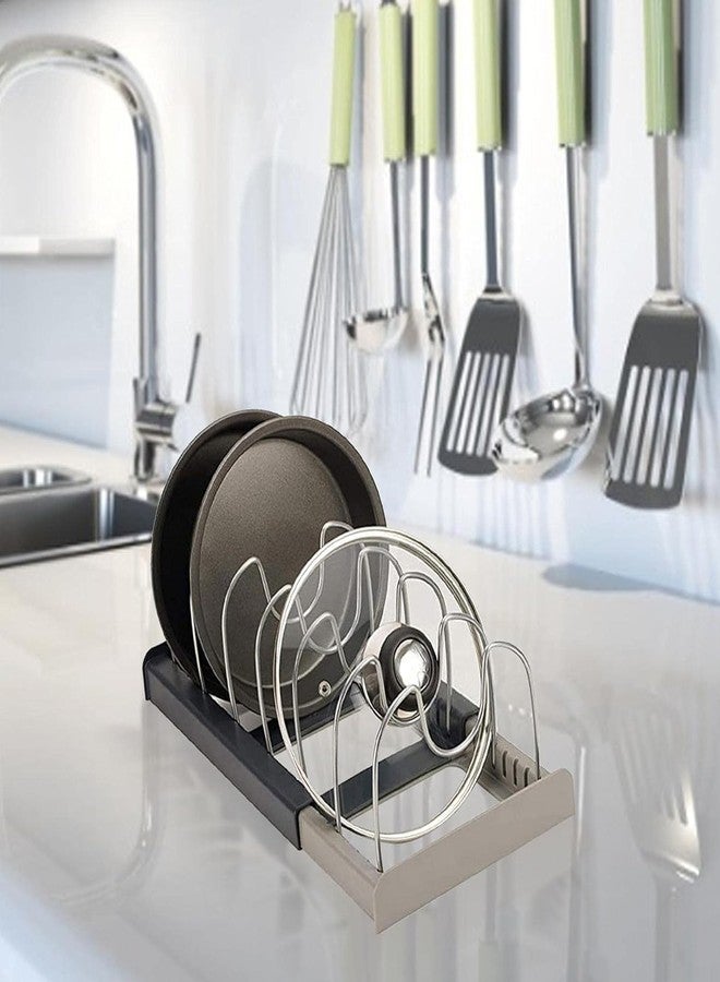 Mantavya Expandable Dish Rack for Kitchen - Steel Pan Pots Lid Holder with 7 Adjustable Compartment Pot Racks Pot Holder Stainless Steel Adjustable Dividers - Image 5