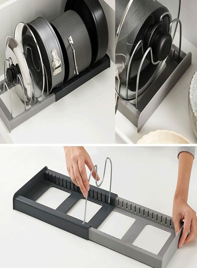 Mantavya Expandable Dish Rack for Kitchen - Steel Pan Pots Lid Holder with 7 Adjustable Compartment Pot Racks Pot Holder Stainless Steel Adjustable Dividers - Image 4