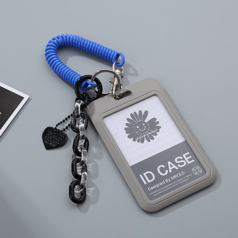 Chic Card Holder Keychain Accessory for Backpack Grey card sleeve + Love resin chain 