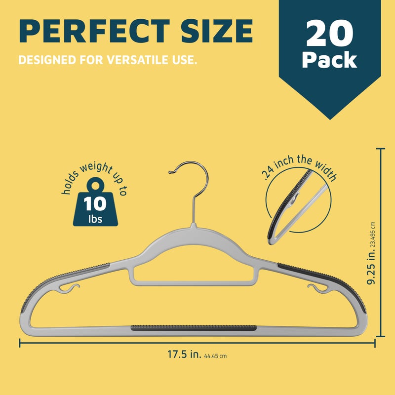 Lifemaster Plastic Clothes Hanger Set - 20 Pieces Versatile, Lightweight, Space-Saving, Non-Slip, Slim Designed, Dry and Wet Clothes Hanger Set with 360Â° Swivel Hook and Rubber Coating - Gray - Image 2