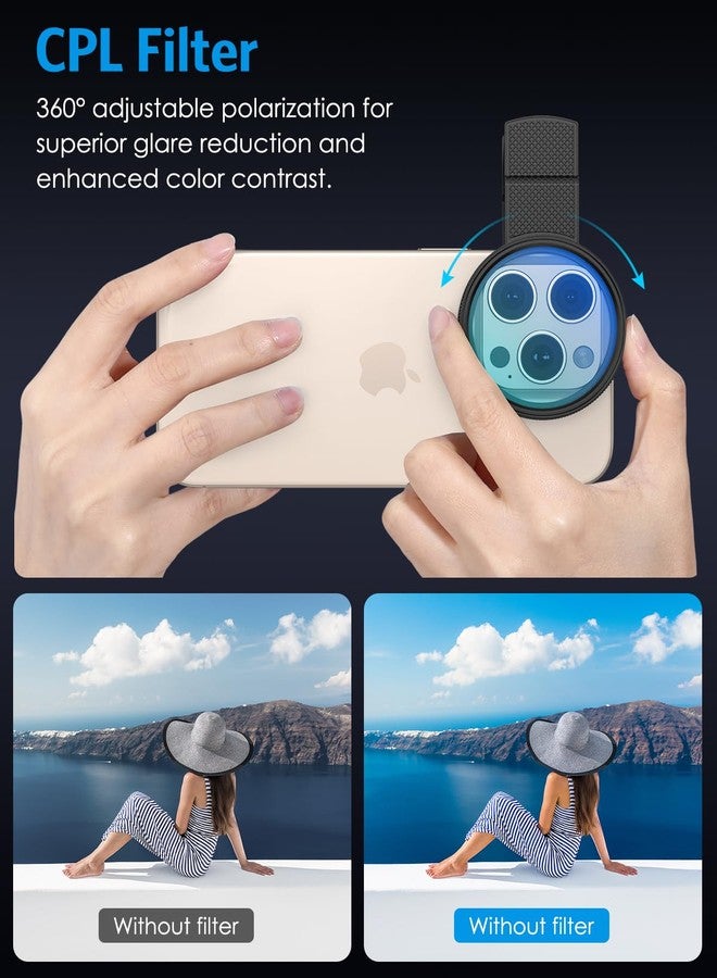 AMIR 52MM Clip-on CPL Phone Camera Lens Filter, Circular Polarizer Filter, Phone Lens Filter Kit Compatible with iPhone 17 16 15 14 13 12, Google Pixel and Other Android Smart Phones - Image 2