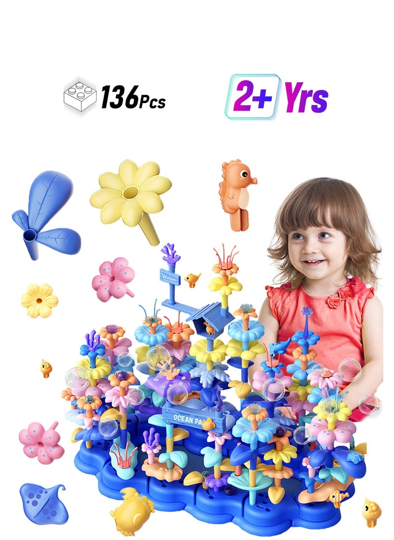 Aideli 136-Piece Flower Garden Building Set - Montessori STEM Toy for Kids Aged 2-7, DIY Fairy Garden for Girls & Boys, Perfect Birthday Gift  - Image 1
