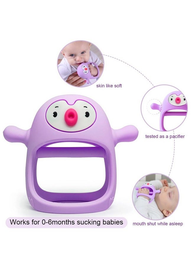 Smily Mia Smily Mia Smily Mia Penguin Teethers, Silicone Teethingtoys For Babies 0-6Months, Baby Teethers For 3-6Months, Hand Teether For Infants, Pacifiers For New Born,Light Purple  - Image 3