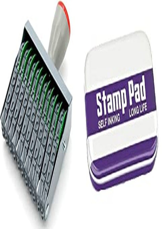 Dinojames Manual Number Stamp (Sign Available- ₹,Gm,/,-,Kg,No,P) - 12 Digits Rolling Bands (Pack of-1) with Violet Stamp Pad - Image 1