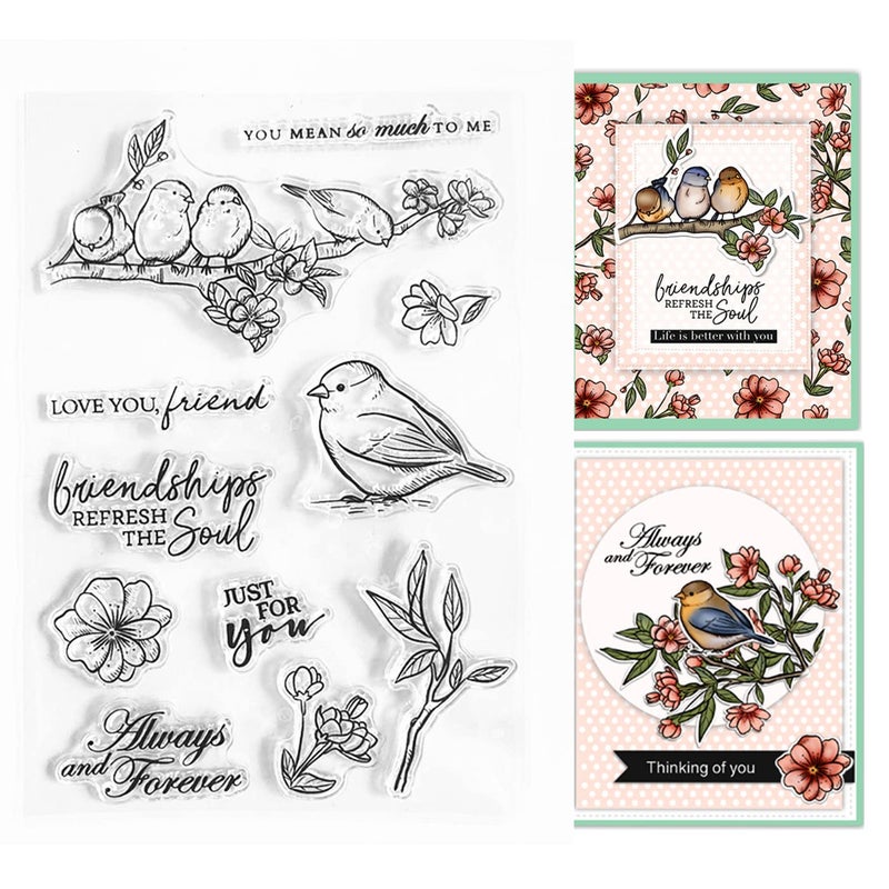 Arbuya Spring Birds Flowers Friendship Love You Clear Stamps for Card Making Decoration and DIY Scrapbooking