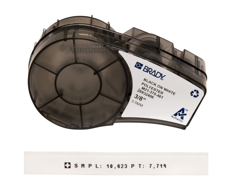 Brady ملصق مقاوم لدرجات الحرارة القصوى من برادي (M21-375-461) للمختبر، والمعدات، وتتبع الأصول، أسود على أبيض - لطابعات M210، M210-LAB، M211، BMP21-PLUS و BMP21-LAB، عرض 0.375 بوصة وطول 21 قدم - Image 1