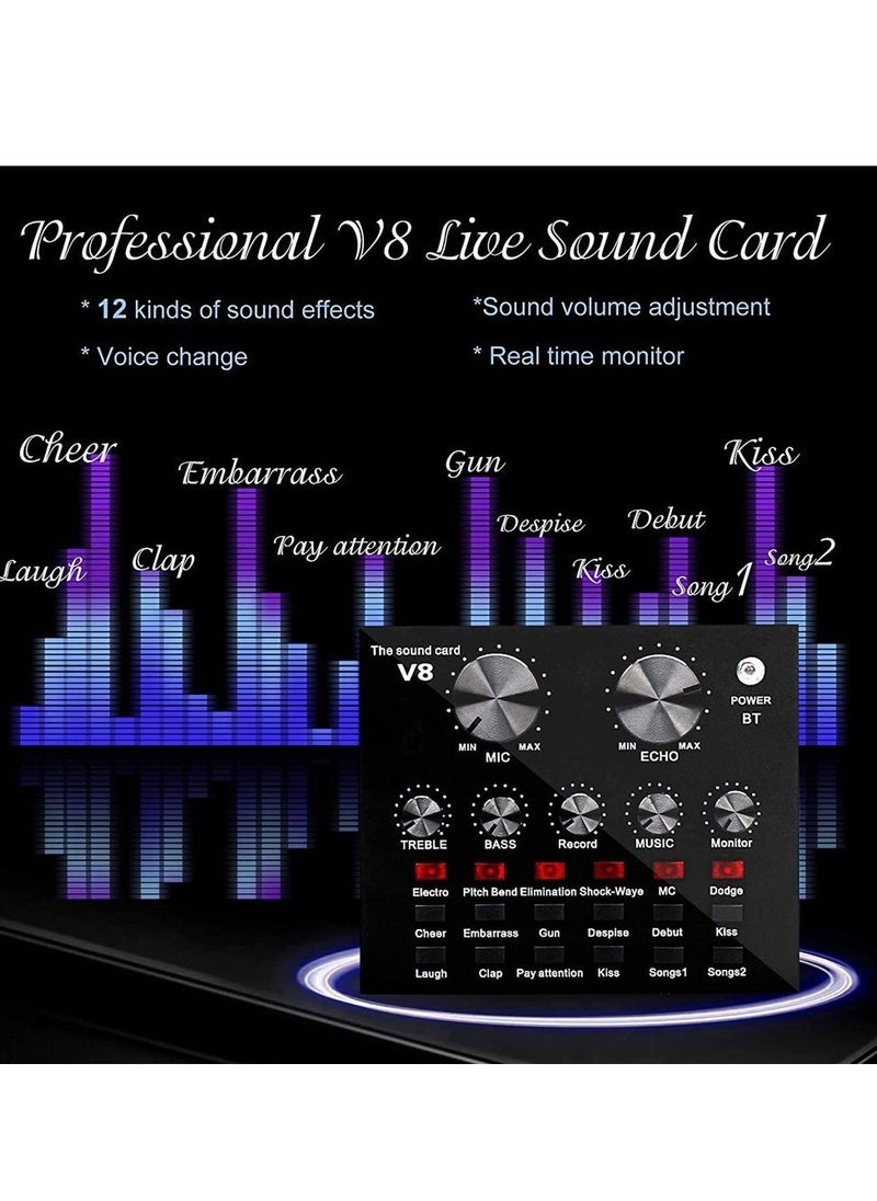 Generic Microphone,Live Sound Card & BM800 Suspension Microphone Kit Broadcasting Recording Condenser Microphone Set Intelligent Volume Audio Mixer Sound Card for Computer PC Live Sound  - Image 5