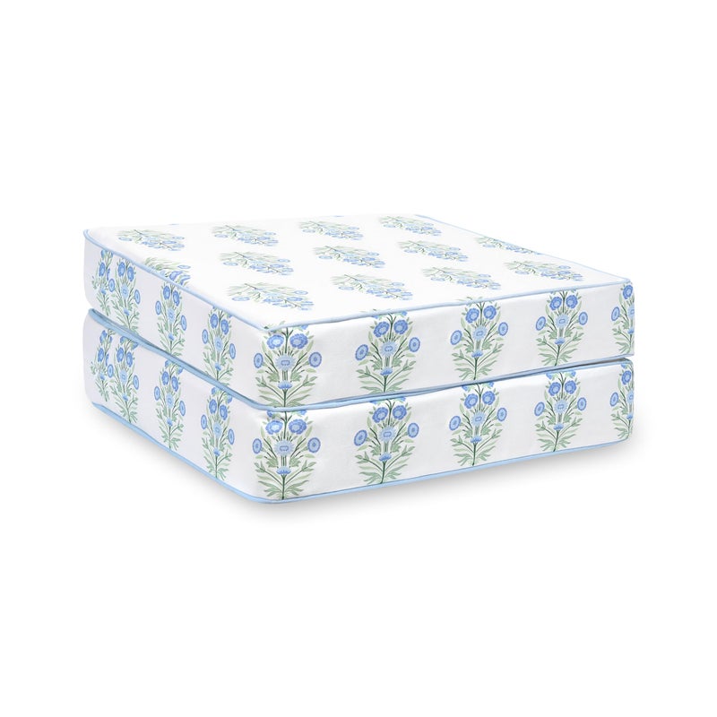 Hofdeco Premium Coastal Patio Indoor Outdoor Seat Cushion Cover Only Set of 2 20x20x4 Water Repellent for Backyard Couch Baby Blue Green Print Floral - Image 2